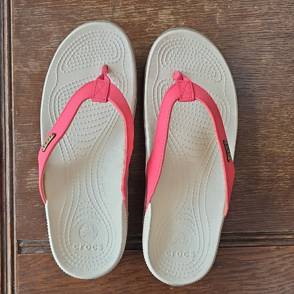 CROCS Pink and Cream Sandals